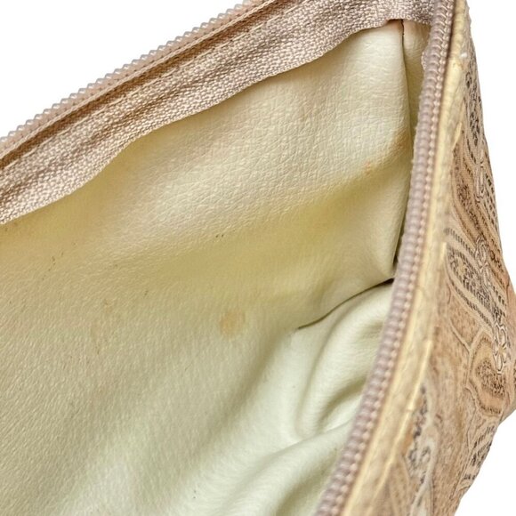 ETRO Cosmetic Make Up Bag Beige Tan Paisley Embossed Faux Leather - Picture 6 of 10